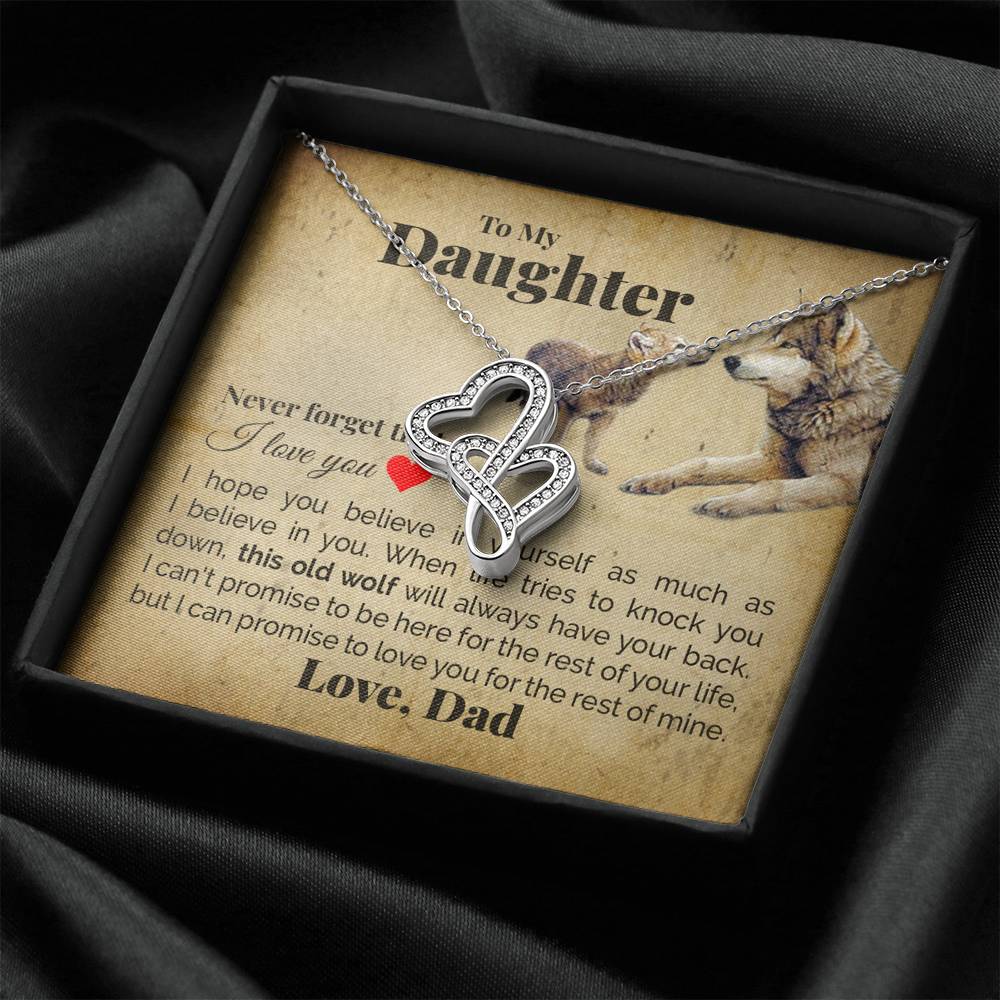 TO MY DAUGHTER "THIS OLD WOLF" DOUBLE HEARTS NECKLACE GIFT SET - ON CLOUD NINE GIFTS