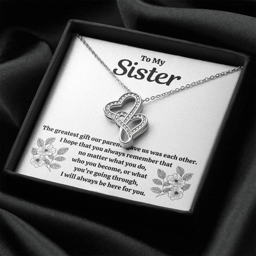 TO MY SISTER "OUR PARENTS" DOUBLE HEARTS NECKLACE GIFT SET - ON CLOUD NINE GIFTS