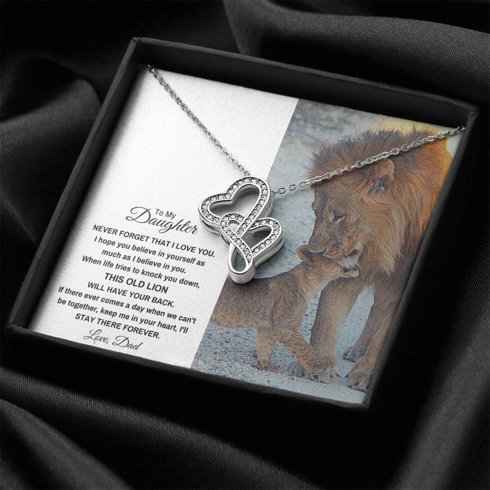 TO MY DAUGHTER "THIS OLD LION" DOUBLE HEARTS NECKLACE GIFT SET - ON CLOUD NINE GIFTS