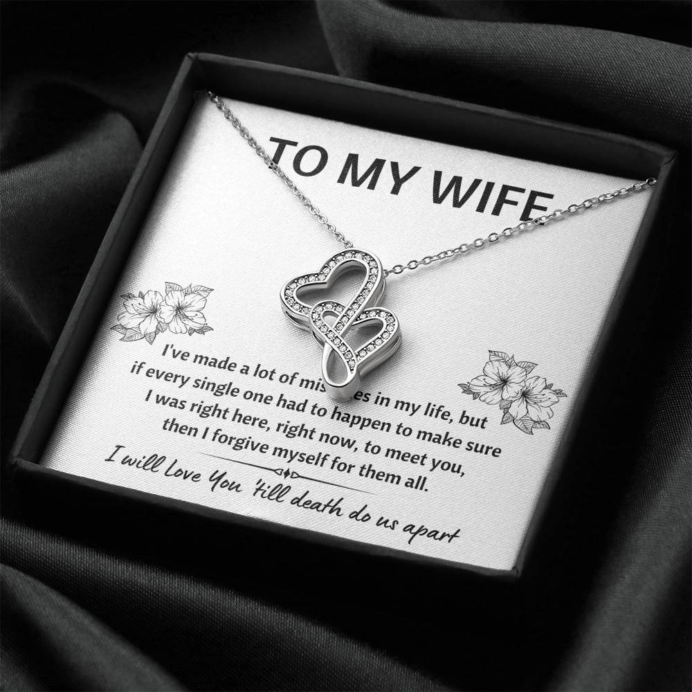TO MY WIFE "MISTAKES" DOUBLE HEARTS NECKLACE GIFT SET - ON CLOUD NINE GIFTS