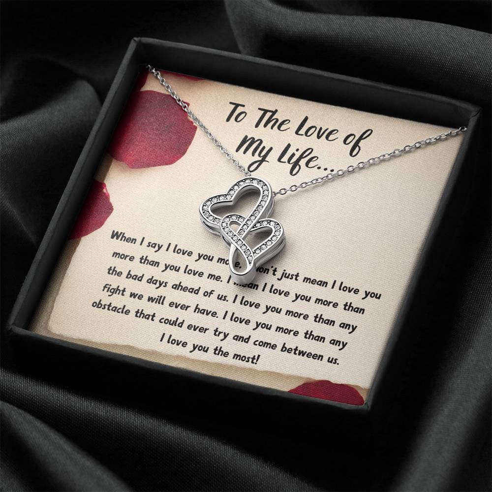 TO THE LOVE OF MY LIFE "LOVE NOTE" DOUBLE HEARTS NECKLACE GIFT SET - ON CLOUD NINE GIFTS