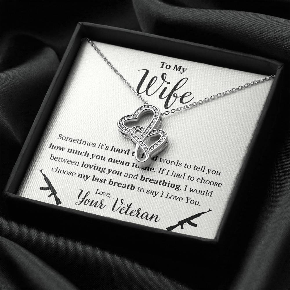 TO MY WIFE "VETERAN - BREATHING" DOUBLE HEARTS NECKLACE GIFT SET - ON CLOUD NINE GIFTS