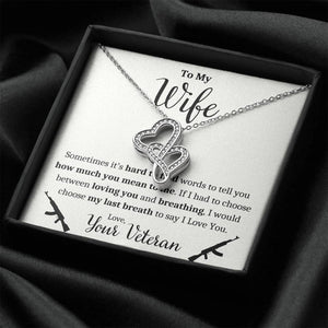 TO MY WIFE "VETERAN - BREATHING" DOUBLE HEARTS NECKLACE GIFT SET - ON CLOUD NINE GIFTS