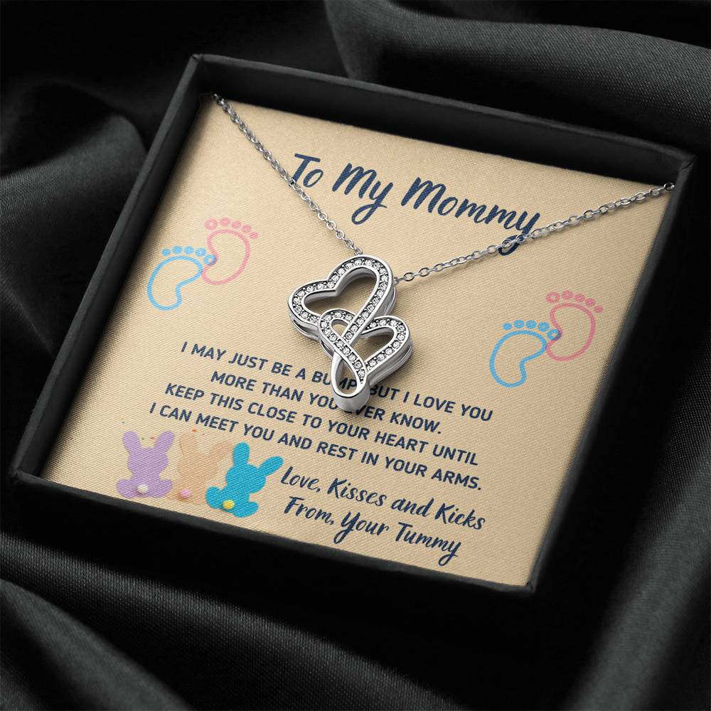 TO MY MOMMY "CUTE BUNNIES" DOUBLE HEARTS NECKLACE GIFT SET - ON CLOUD NINE GIFTS