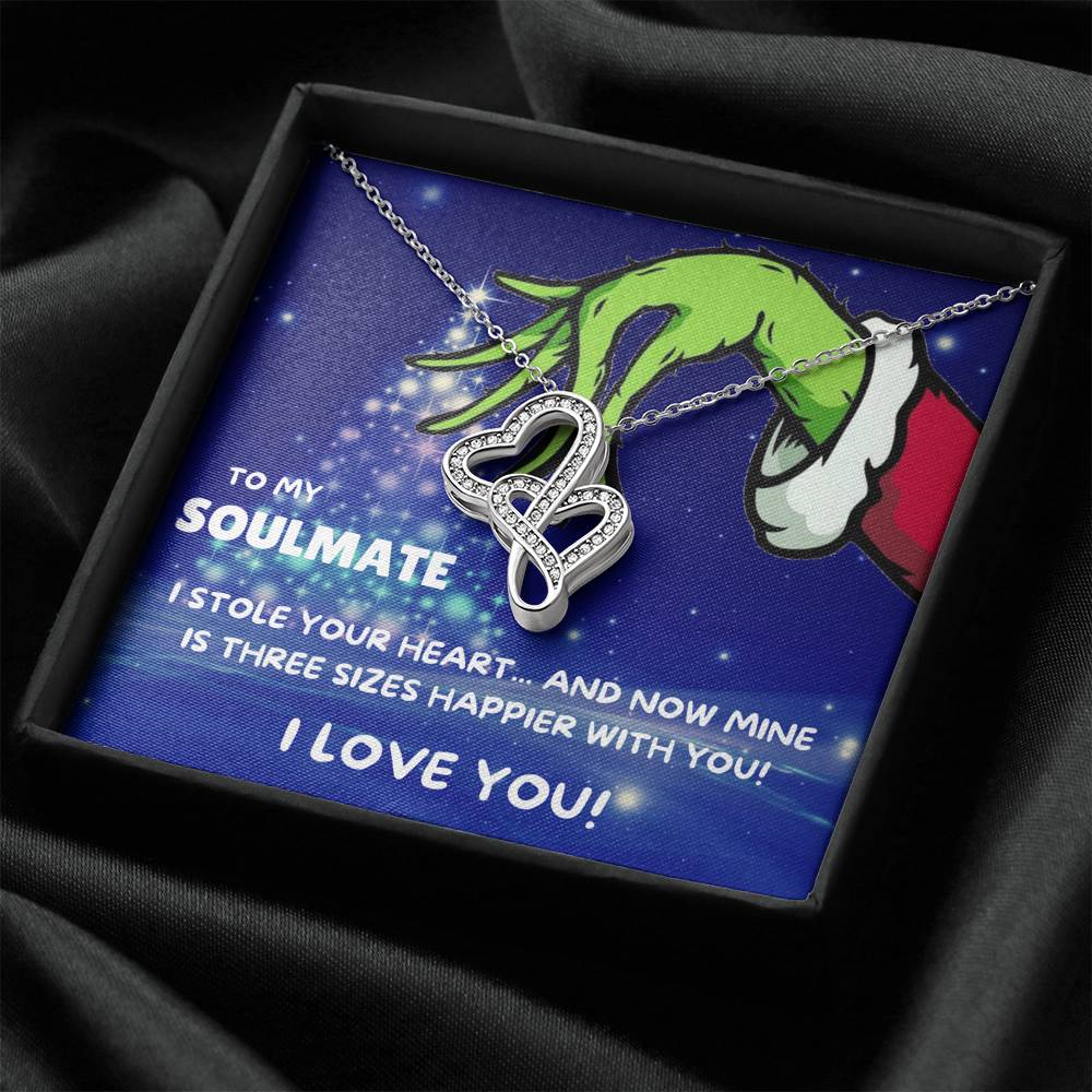 TO MY SOULMATE "THREE SIZES HAPPIER - TREE" DOUBLE HEARTS NECKLACE GIFT SET - ON CLOUD NINE GIFTS