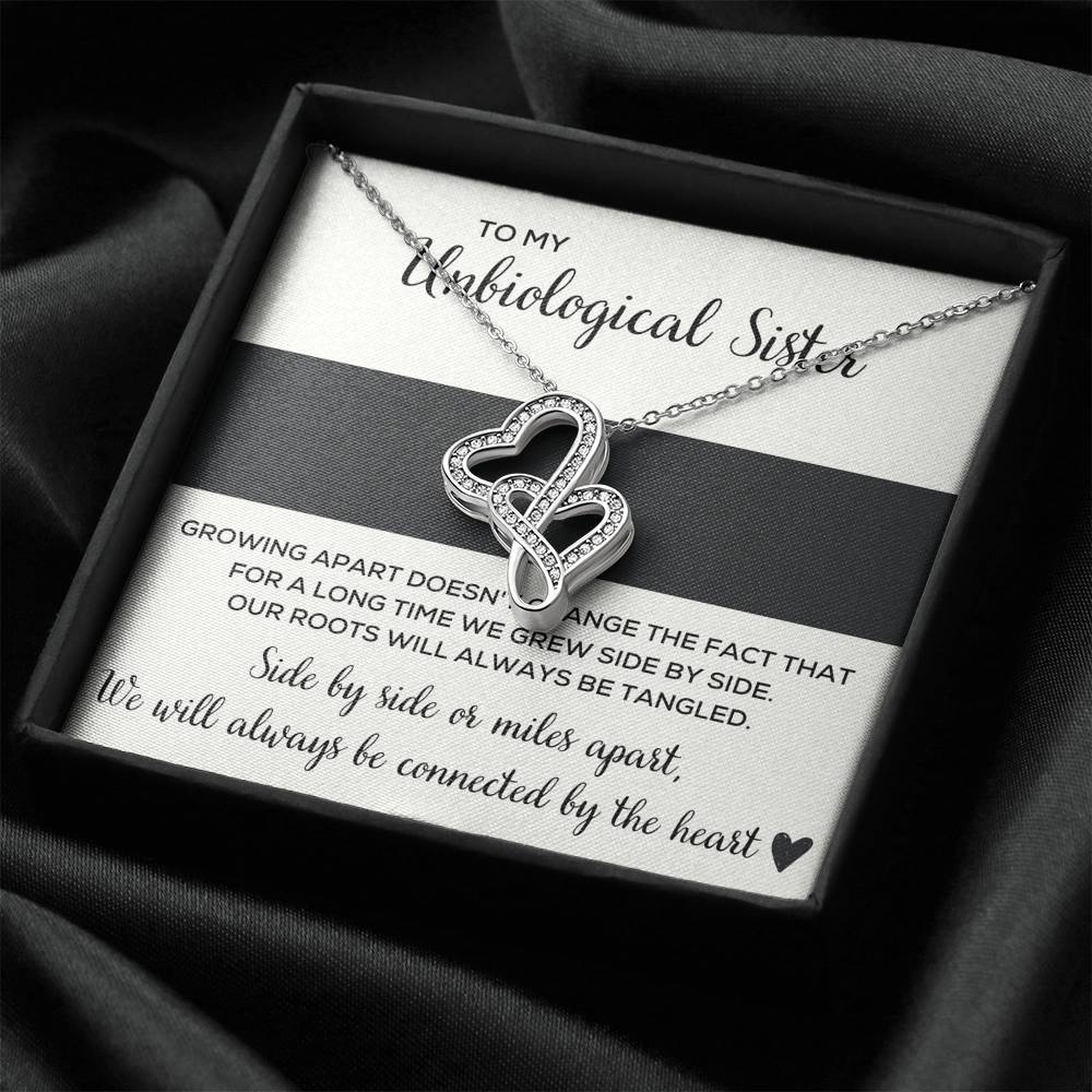 TO MY UNBIOLOGICAL SISTER "TANGLED" DOUBLE HEARTS NECKLACE GIFT SET - ON CLOUD NINE GIFTS
