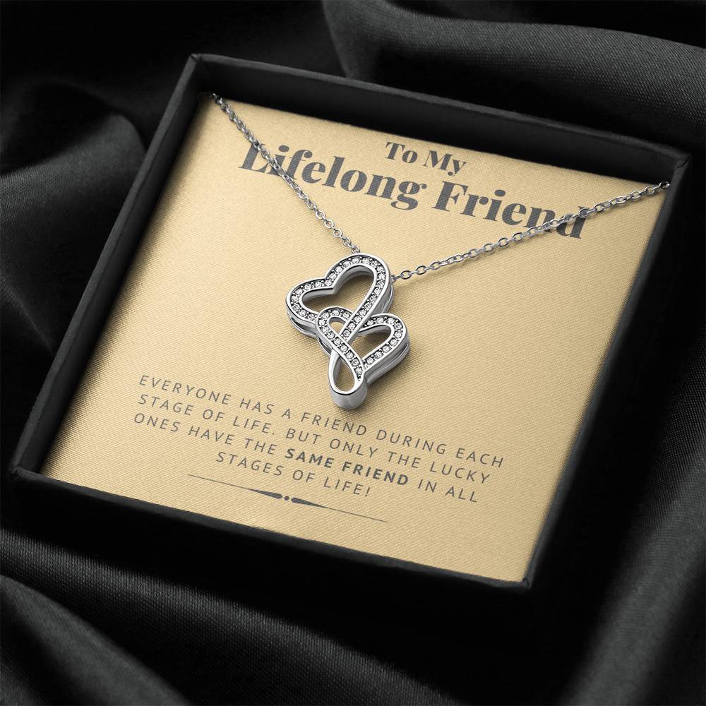 TO MY LIFELONG FRIEND "SAME FRIEND" DOUBLE HEARTS NECKLACE GIFT SET - ON CLOUD NINE GIFTS