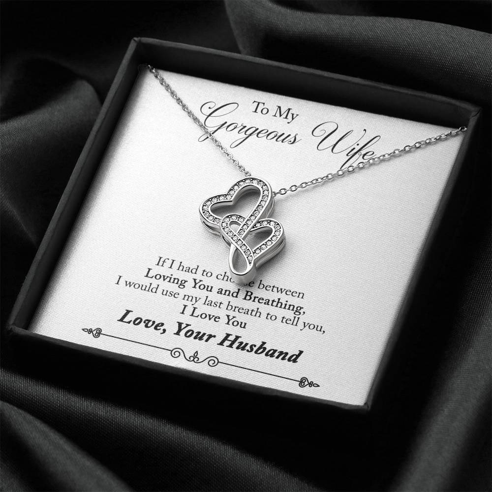 TO MY GORGEOUS WIFE "BREATHING - SO" DOUBLE HEARTS NECKLACE GIFT SET - ON CLOUD NINE GIFTS