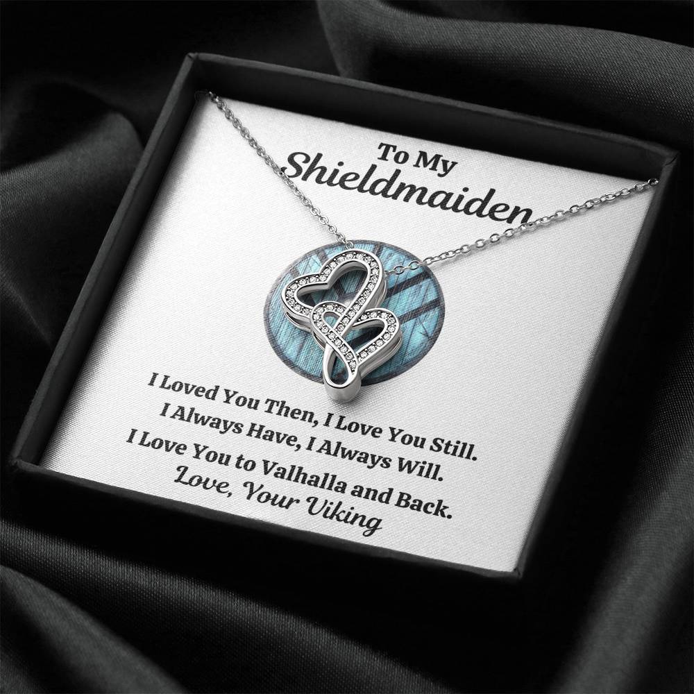 TO MY SHIELDMAIDEN "ALWAYS WILL - BLUE" DOUBLE HEARTS NECKLACE GIFT SET - ON CLOUD NINE GIFTS