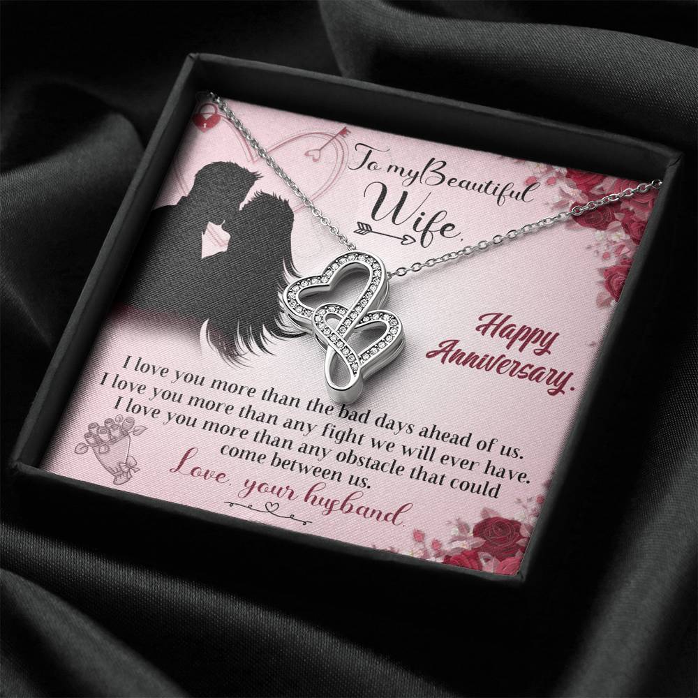 TO MY BEAUTIFUL WIFE "ANY FIGHT" DOUBLE HEARTS NECKLACE ANNIVERSARY GIFT SET - ON CLOUD NINE GIFTS