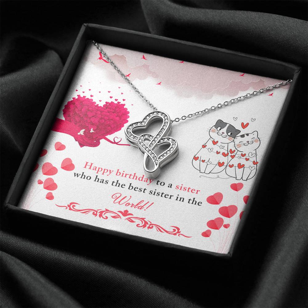 TO MY SISTER "BEST IN THE WORLD" DOUBLE HEARTS NECKLACE GIFT SET - ON CLOUD NINE GIFTS