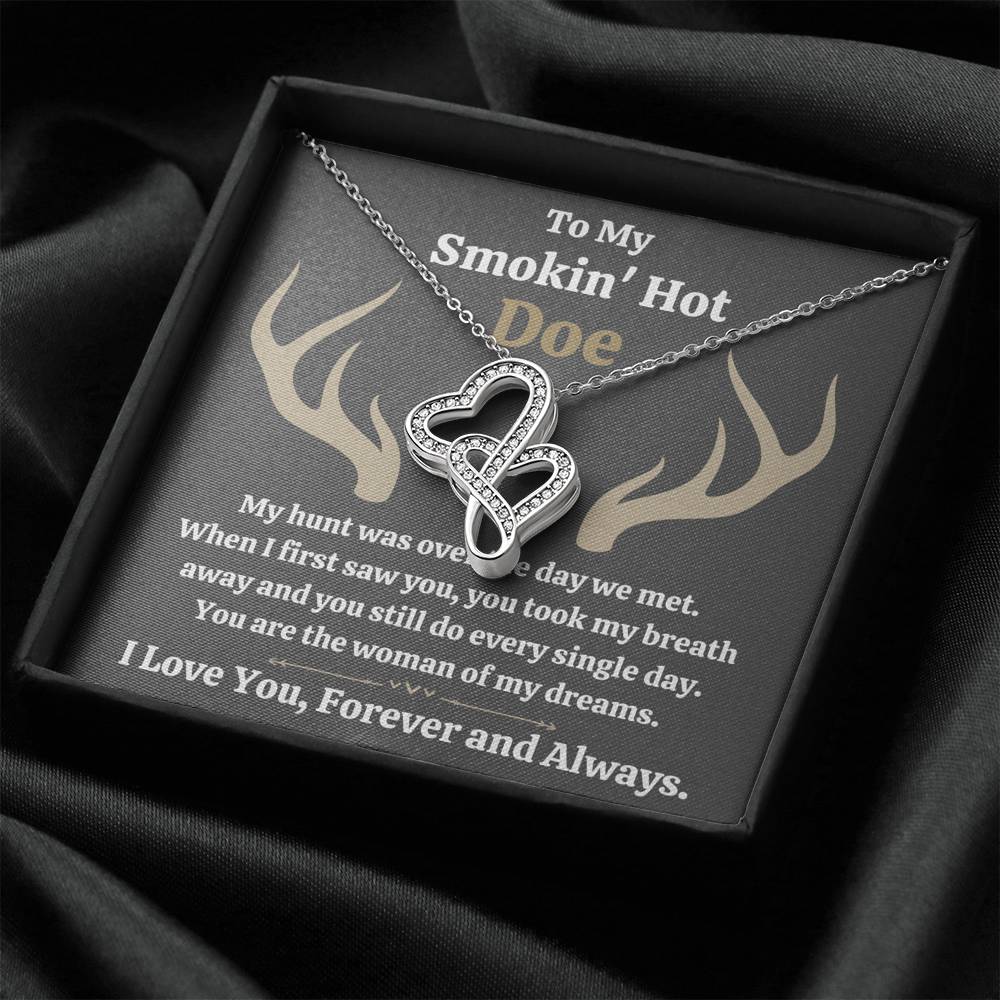 TO MY SMOKIN HOT DOE "DREAMS - DARK" DOUBLE HEARTS NECKLACE GIFT SET - ON CLOUD NINE GIFTS