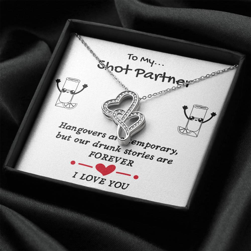 TO MY SHOT PARTNER DOUBLE HEARTS NECKLACE GIFT SET - ON CLOUD NINE GIFTS