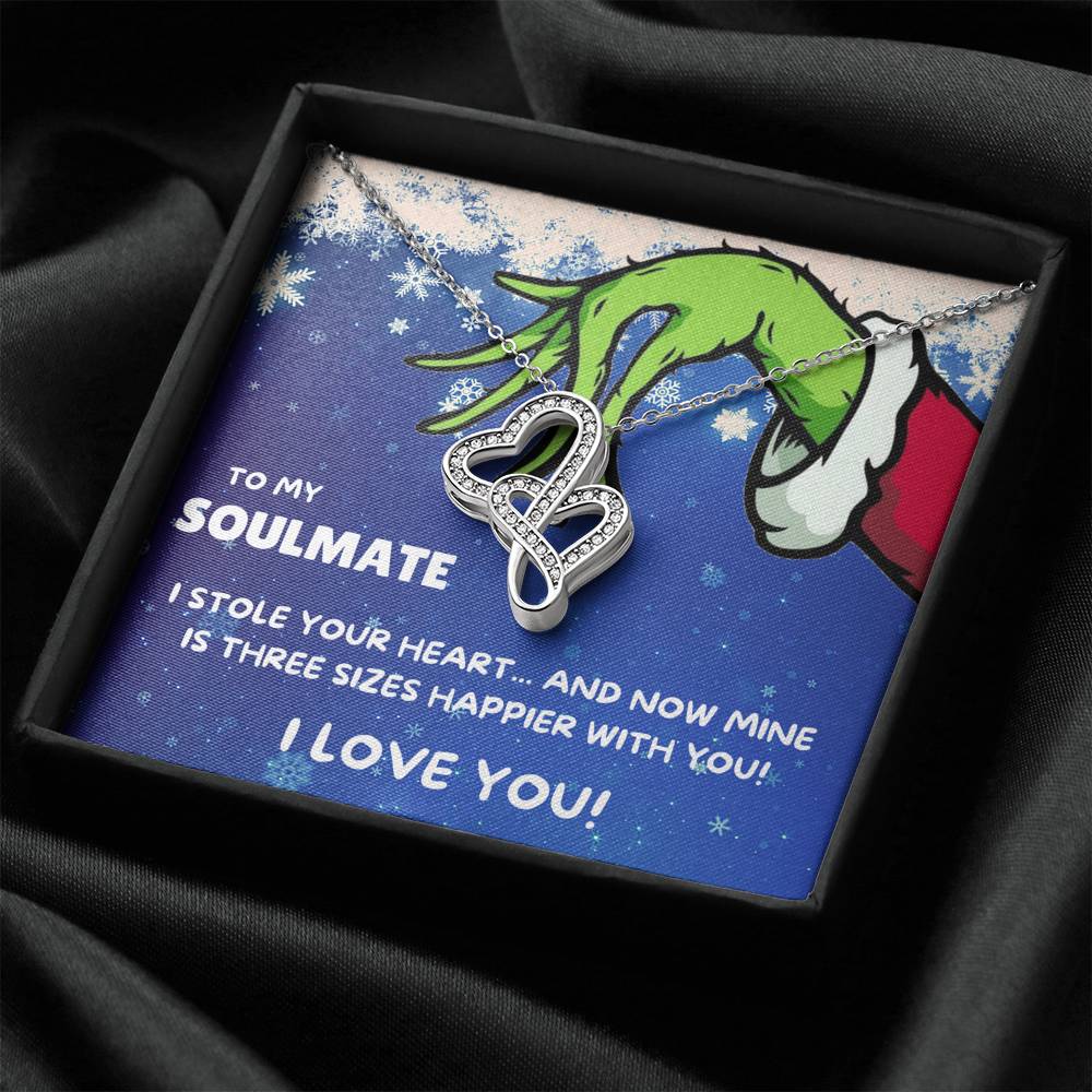 TO MY SOULMATE "THREE SIZES HAPPIER" DOUBLE HEARTS NECKLACE GIFT SET - ON CLOUD NINE GIFTS