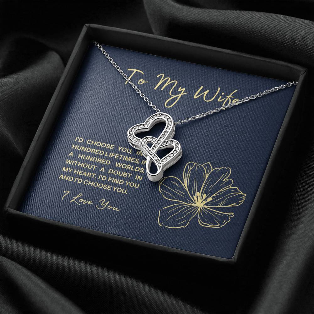 TO MY WIFE "HUNDRED LIFETIMES" DOUBLE HEARTS NECKLACE GIFT SET - ON CLOUD NINE GIFTS