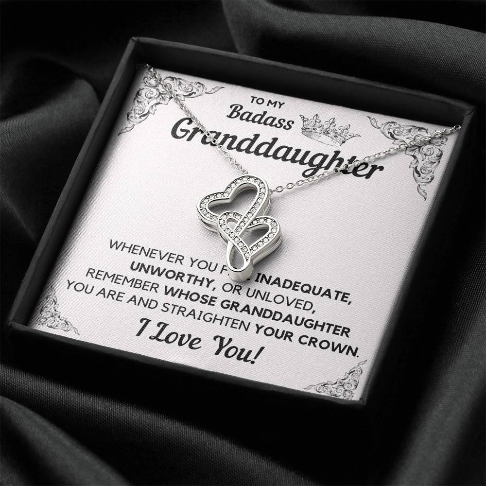 TO MY BADASS GRANDDAUGHTER CROWN DECORATION DOUBLE HEARTS NECKLACE GIFT SET - ON CLOUD NINE GIFTS