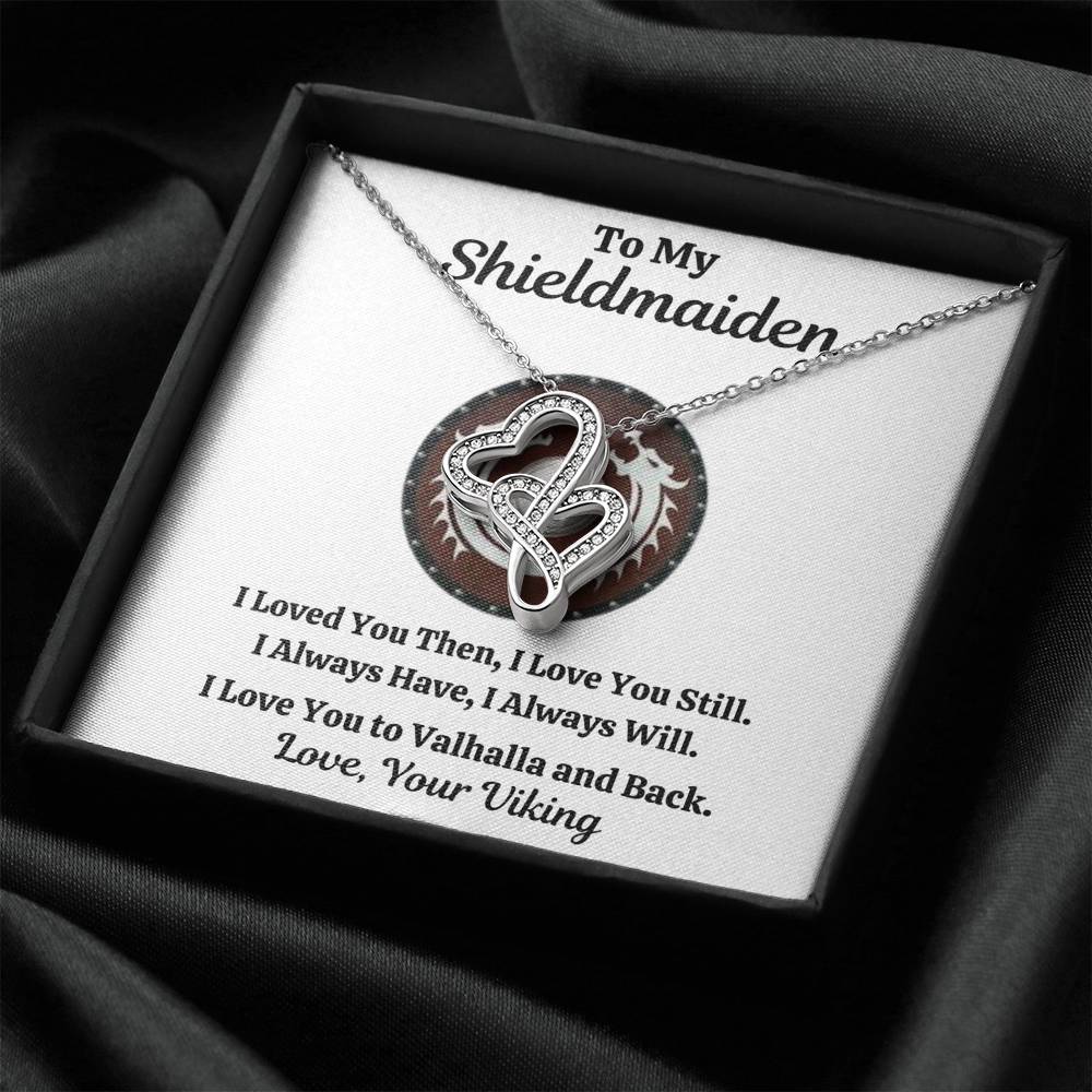 TO MY SHIELDMAIDEN "ALWAYS WILL - RED" DOUBLE HEARTS NECKLACE GIFT SET - ON CLOUD NINE GIFTS