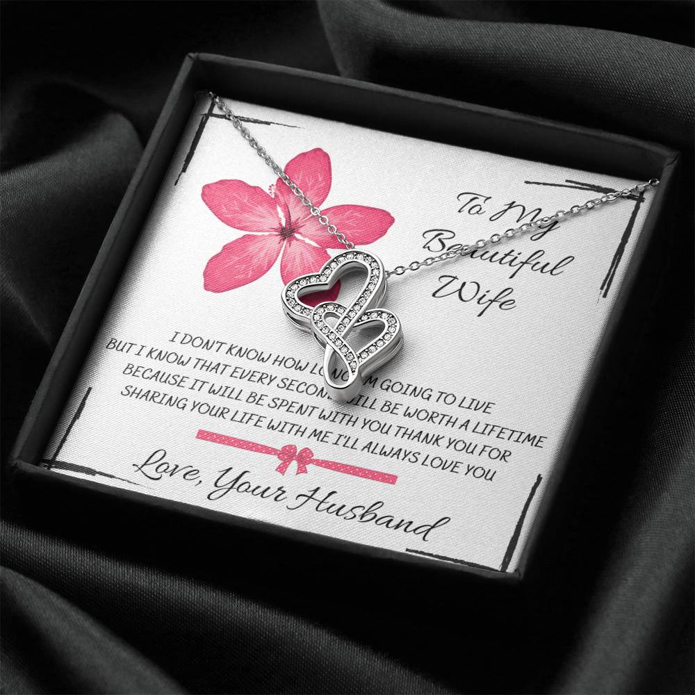 TO MY BEAUTIFUL WIFE "EVERY SECOND" DOUBLE HEARTS NECKLACE GIFT SET - ON CLOUD NINE GIFTS