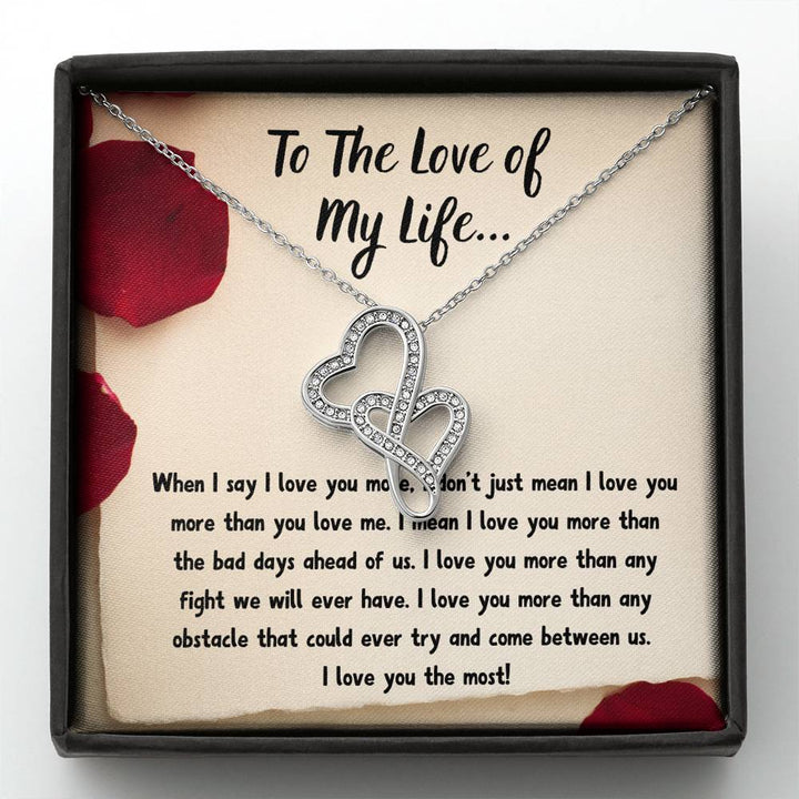 TO THE LOVE OF MY LIFE "LOVE NOTE" DOUBLE HEARTS NECKLACE GIFT SET - ON CLOUD NINE GIFTS