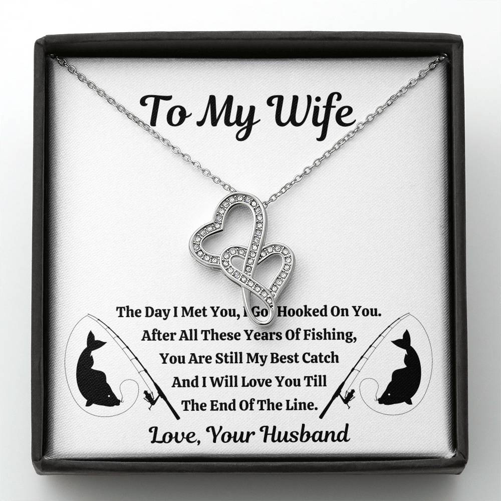 TO MY WIFE "FISHING" DOUBLE HEARTS NECKLACE GIFT SET - ON CLOUD NINE GIFTS