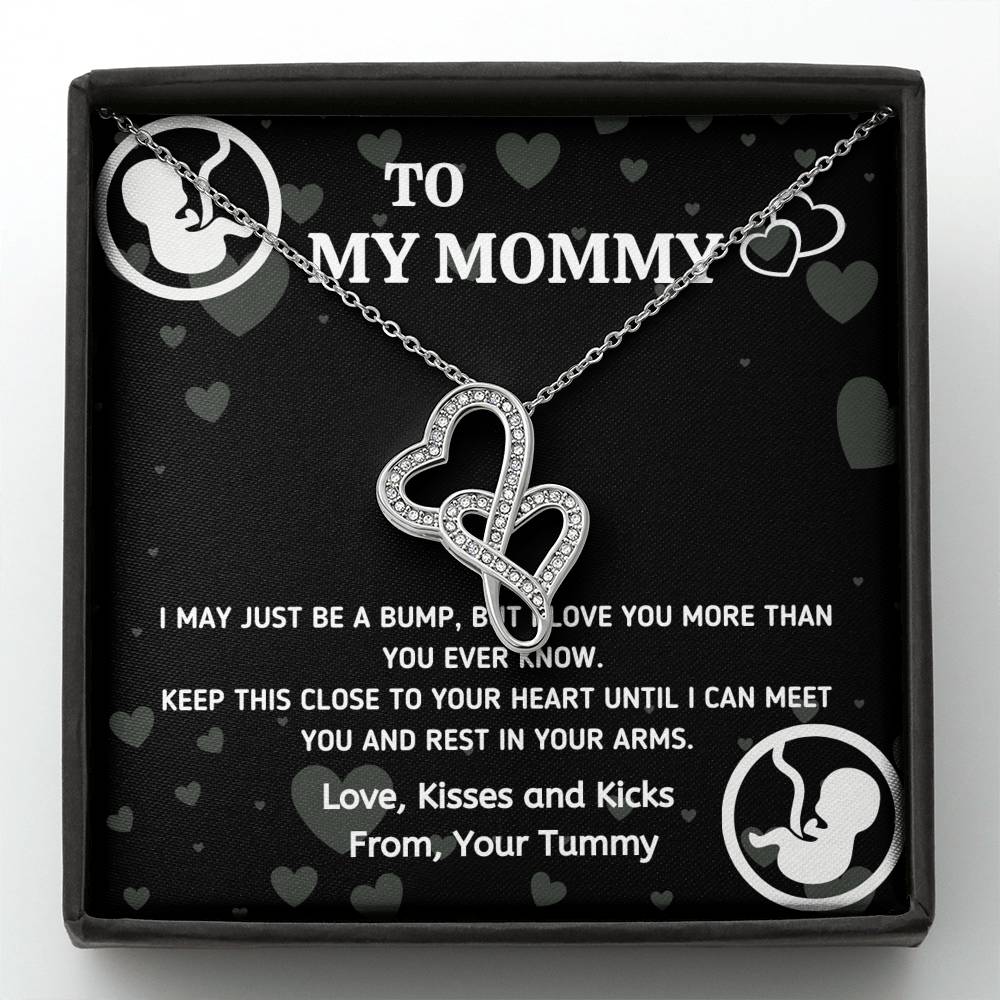 TO MY MOMMY "BABY IN TUMMY" DOUBLE HEARTS NECKLACE GIFT SET - ON CLOUD NINE GIFTS