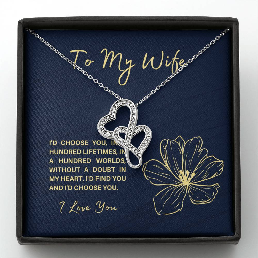TO MY WIFE "HUNDRED LIFETIMES" DOUBLE HEARTS NECKLACE GIFT SET - ON CLOUD NINE GIFTS