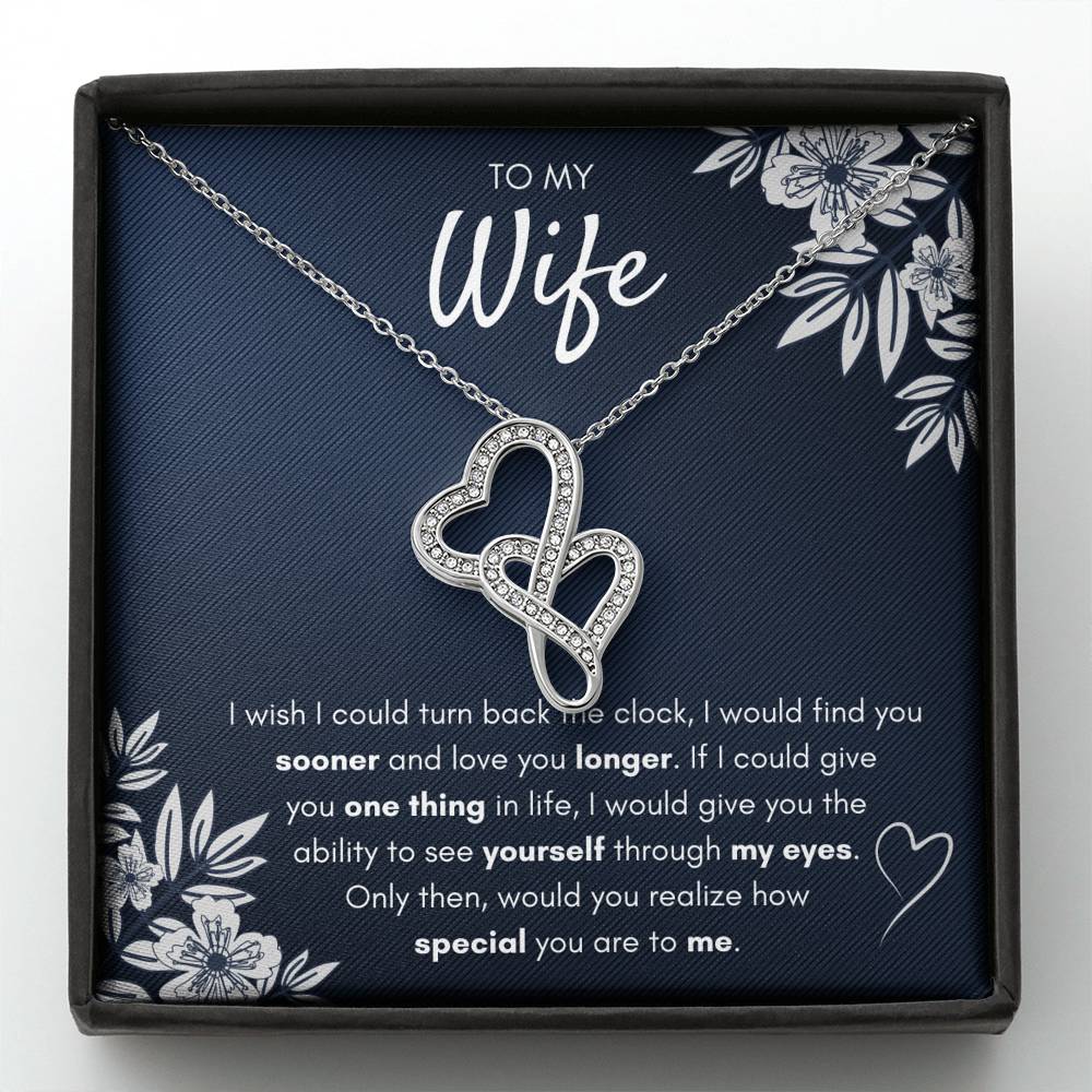 TO MY WIFE "FIND YOU SOONER" DOUBLE HEARTS NECKLACE GIFT SET - ON CLOUD NINE GIFTS