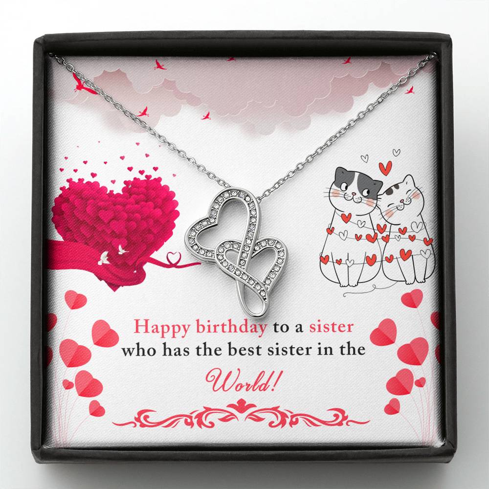 TO MY SISTER "BEST IN THE WORLD" DOUBLE HEARTS NECKLACE GIFT SET - ON CLOUD NINE GIFTS