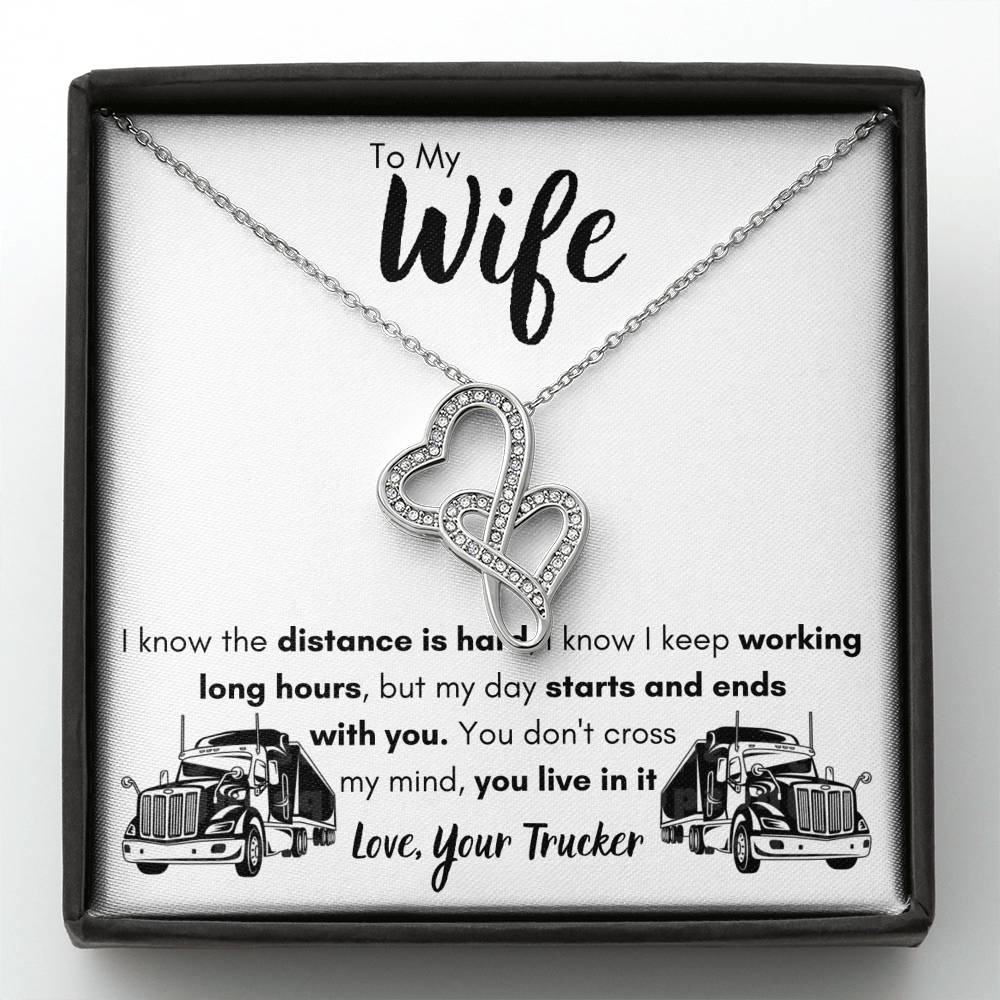 TO MY WIFE "LOVE, YOUR TRUCKER" DOUBLE HEARTS NECKLACE GIFT SET - ON CLOUD NINE GIFTS