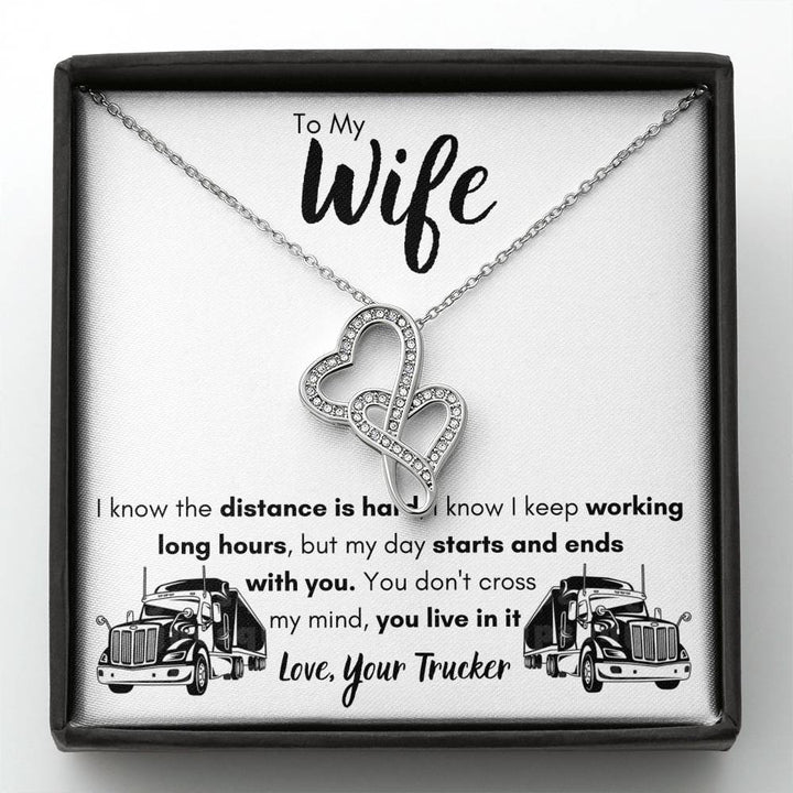 TO MY WIFE "LOVE, YOUR TRUCKER" DOUBLE HEARTS NECKLACE GIFT SET - ON CLOUD NINE GIFTS