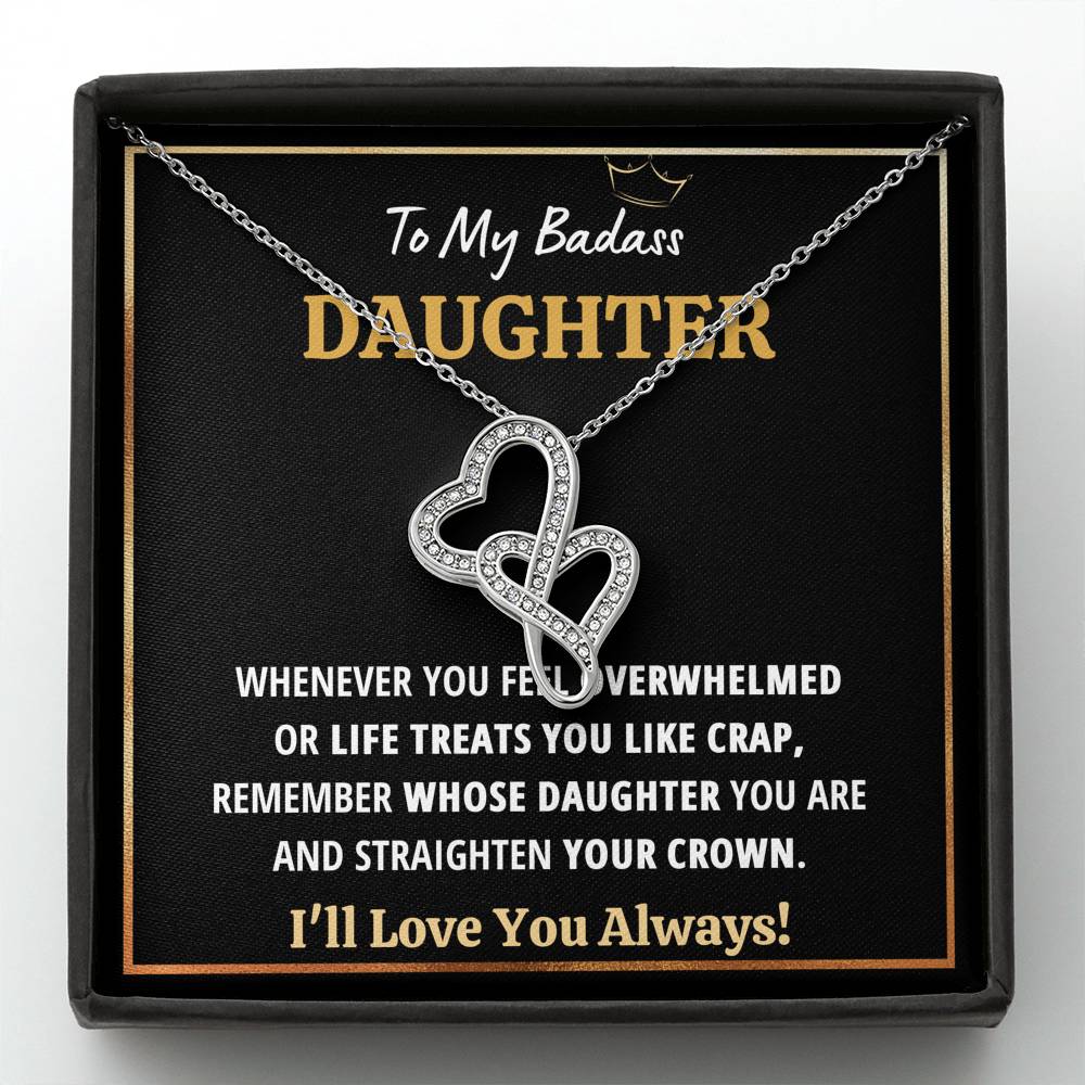 TO MY BADASS DAUGHTER "CRAP - BLACK" DOUBLE HEARTS NECKLACE GIFT SET - ON CLOUD NINE GIFTS