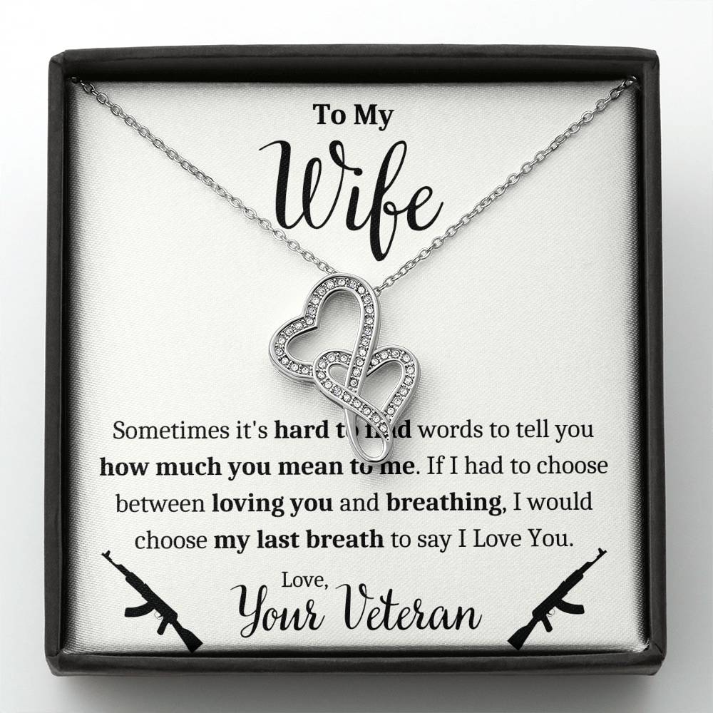 TO MY WIFE "VETERAN - BREATHING" DOUBLE HEARTS NECKLACE GIFT SET - ON CLOUD NINE GIFTS
