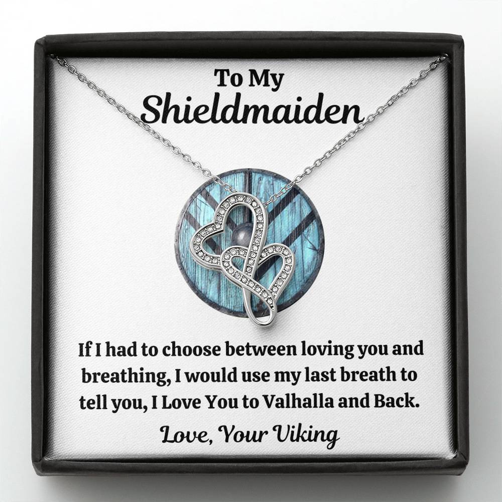 TO MY SHIELDMAIDEN "BREATHING - BLUE" DOUBLE HEARTS NECKLACE GIFT SET - ON CLOUD NINE GIFTS