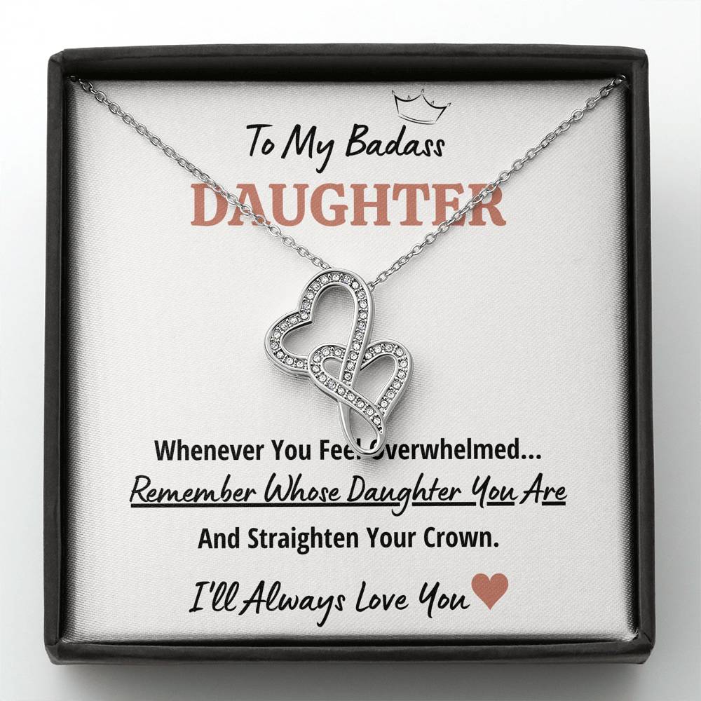 TO MY BADASS DAUGHTER "CROWN" DOUBLE HEARTS NECKLACE GIFT SET - ON CLOUD NINE GIFTS