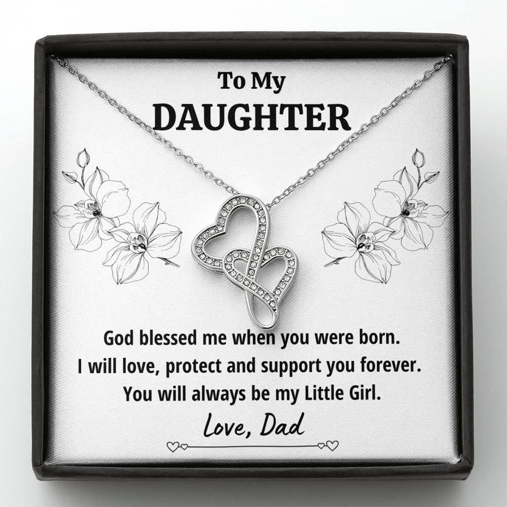 TO MY DAUGHTER FROM DAD "LITTLE GIRL" DOUBLE HEARTS NECKLACE GIFT SET - ON CLOUD NINE GIFTS
