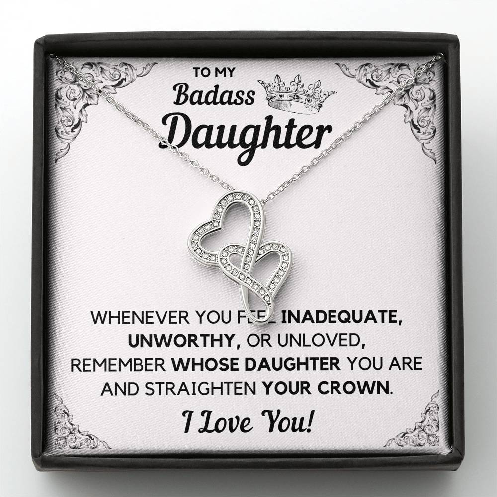 TO MY BADASS DAUGHTER CROWN DECORATION DOUBLE HEARTS NECKLACE GIFT SET - ON CLOUD NINE GIFTS