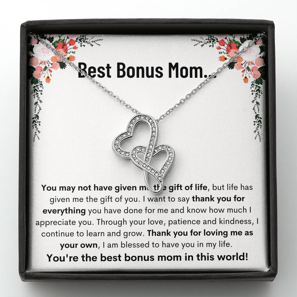 BEST BONUS MOM "LEARN AND GROW" DOUBLE HEARTS NECKLACE GIFT SET - ON CLOUD NINE GIFTS
