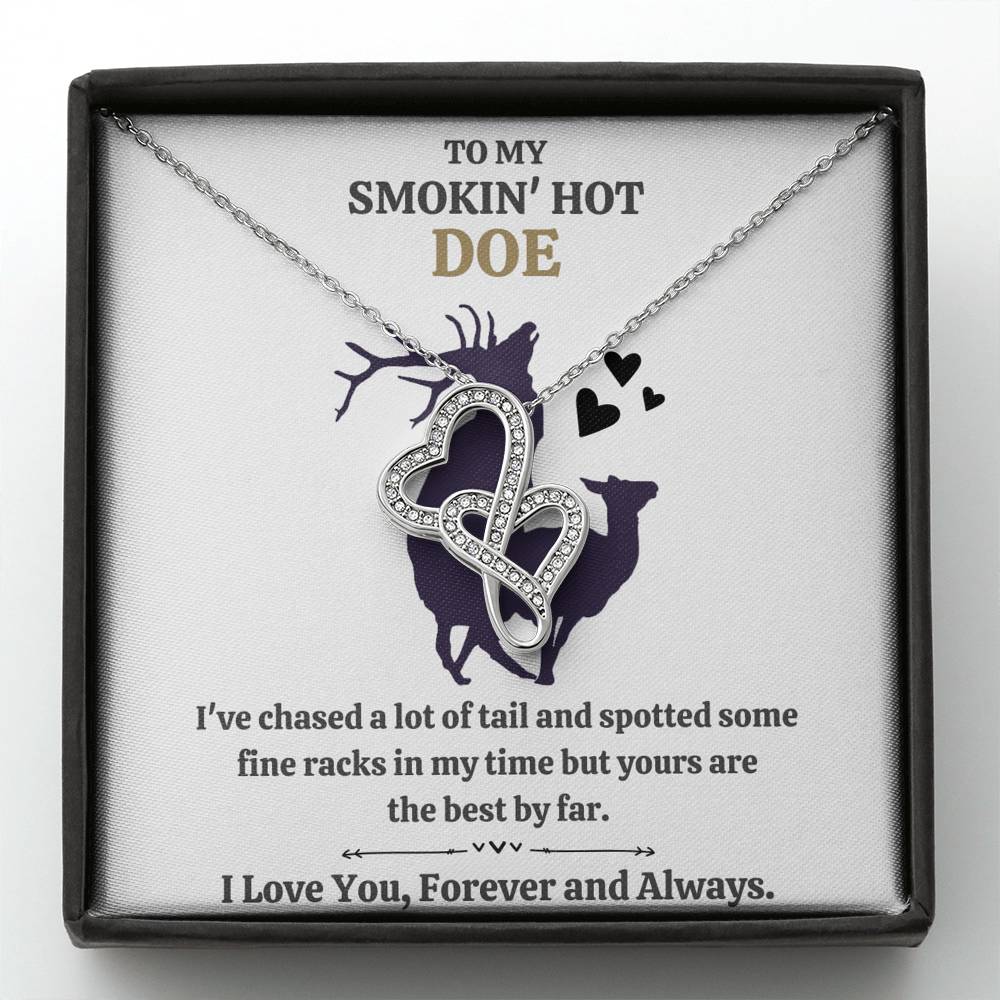 TO MY SMOKIN HOT DOE "TAIL - GOLDEN" DOUBLE HEARTS NECKLACE GIFT SET - ON CLOUD NINE GIFTS