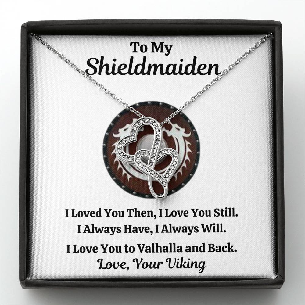 TO MY SHIELDMAIDEN "ALWAYS WILL - RED" DOUBLE HEARTS NECKLACE GIFT SET - ON CLOUD NINE GIFTS