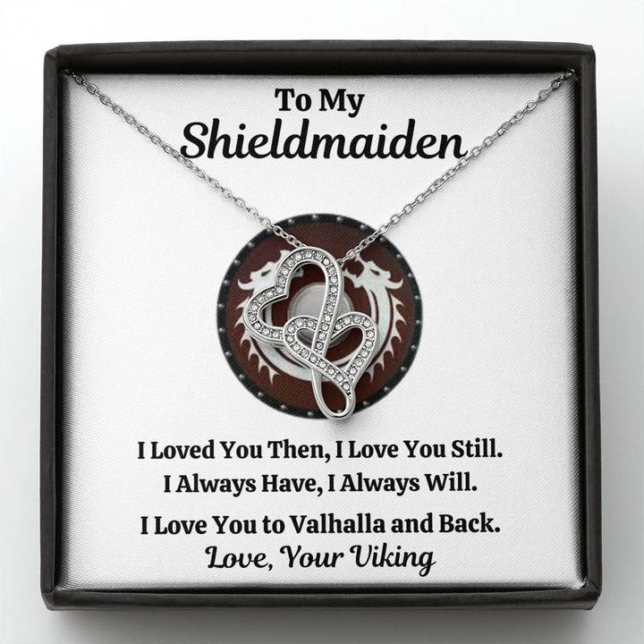 TO MY SHIELDMAIDEN "ALWAYS WILL - RED" DOUBLE HEARTS NECKLACE GIFT SET - ON CLOUD NINE GIFTS