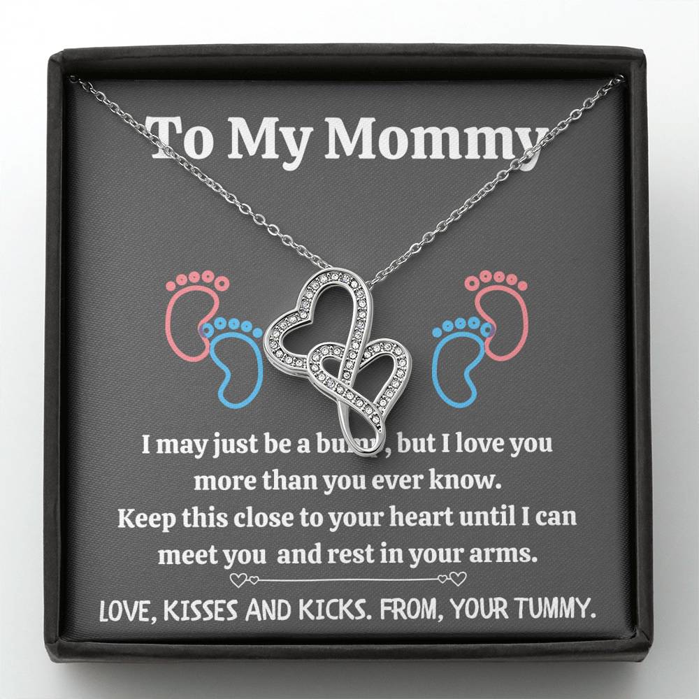 TO MY MOMMY "BABY FEET - GRAY" DOUBLE HEARTS NECKLACE GIFT SET - ON CLOUD NINE GIFTS