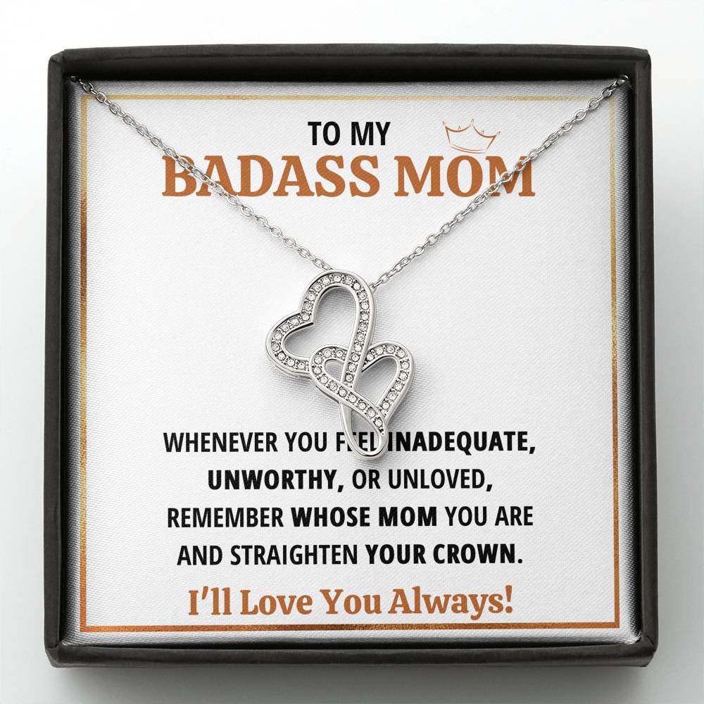 TO MY BADASS MOM CROWN DOUBLE HEARTS NECKLACE GIFT SET - ON CLOUD NINE GIFTS