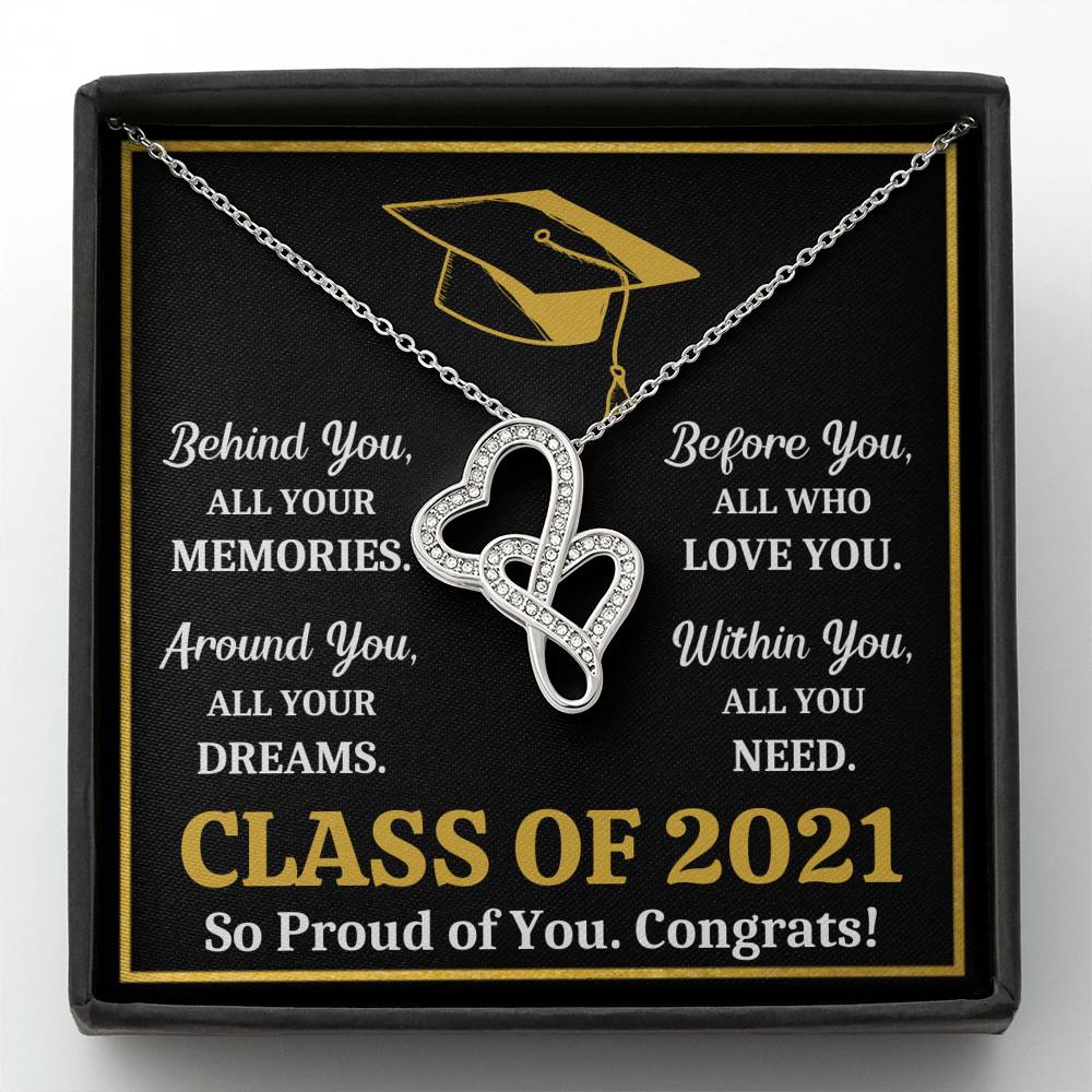 GRADUATION 2021 ALL YOU NEED GOLD DOUBLE HEARTS NECKLACE GIFT SET - ON CLOUD NINE GIFTS