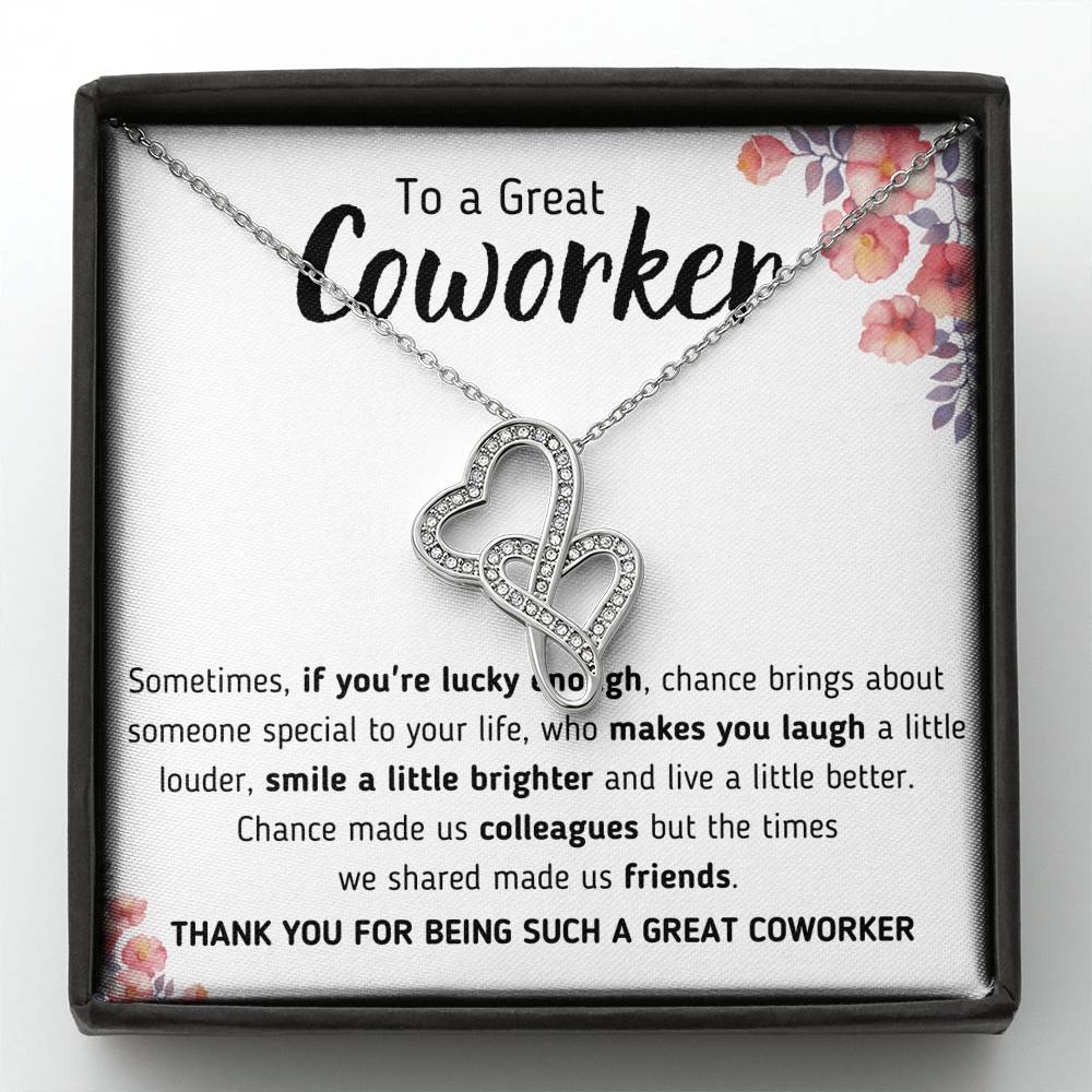 TO A GREAT COWORKER "A LITTLE BETTER" DOUBLE HEARTS NECKLACE GIFT SET - ON CLOUD NINE GIFTS