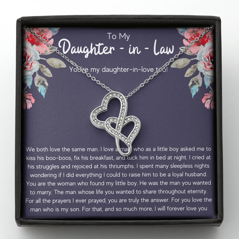 TO MY DAUGHTER IN LAW "DAUGHTER IN LOVE" DOUBLE HEARTS NECKLACE GIFT SET - ON CLOUD NINE GIFTS