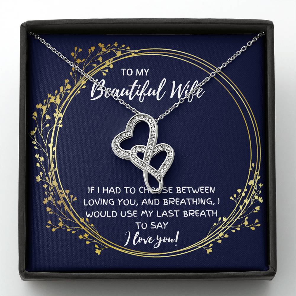 TO MY BEAUTIFUL WIFE "BREATHING" DOUBLE HEARTS NECKLACE GIFT SET - ON CLOUD NINE GIFTS