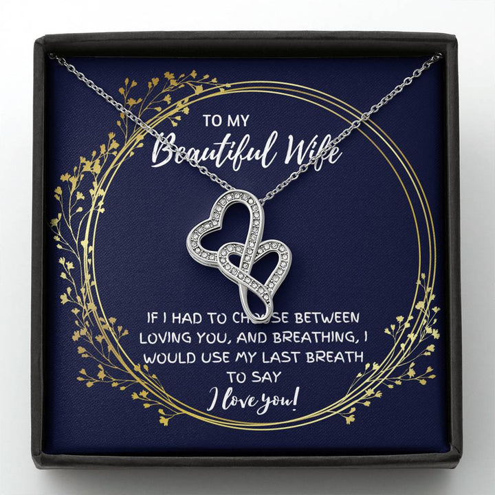 TO MY BEAUTIFUL WIFE "BREATHING" DOUBLE HEARTS NECKLACE GIFT SET - ON CLOUD NINE GIFTS