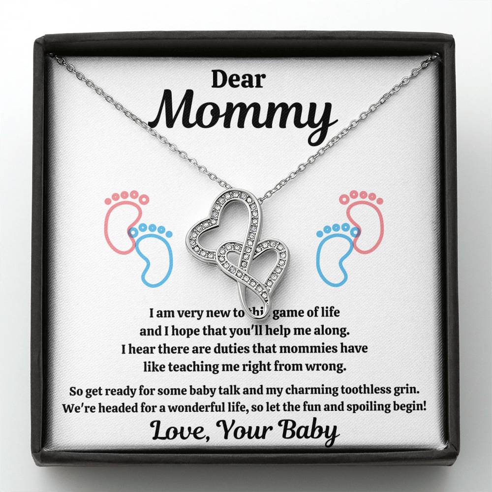 DEAR MOMMY "SPOILING BABY-FEET WHITE" DOUBLE HEARTS NECKLACE GIFT SET - ON CLOUD NINE GIFTS