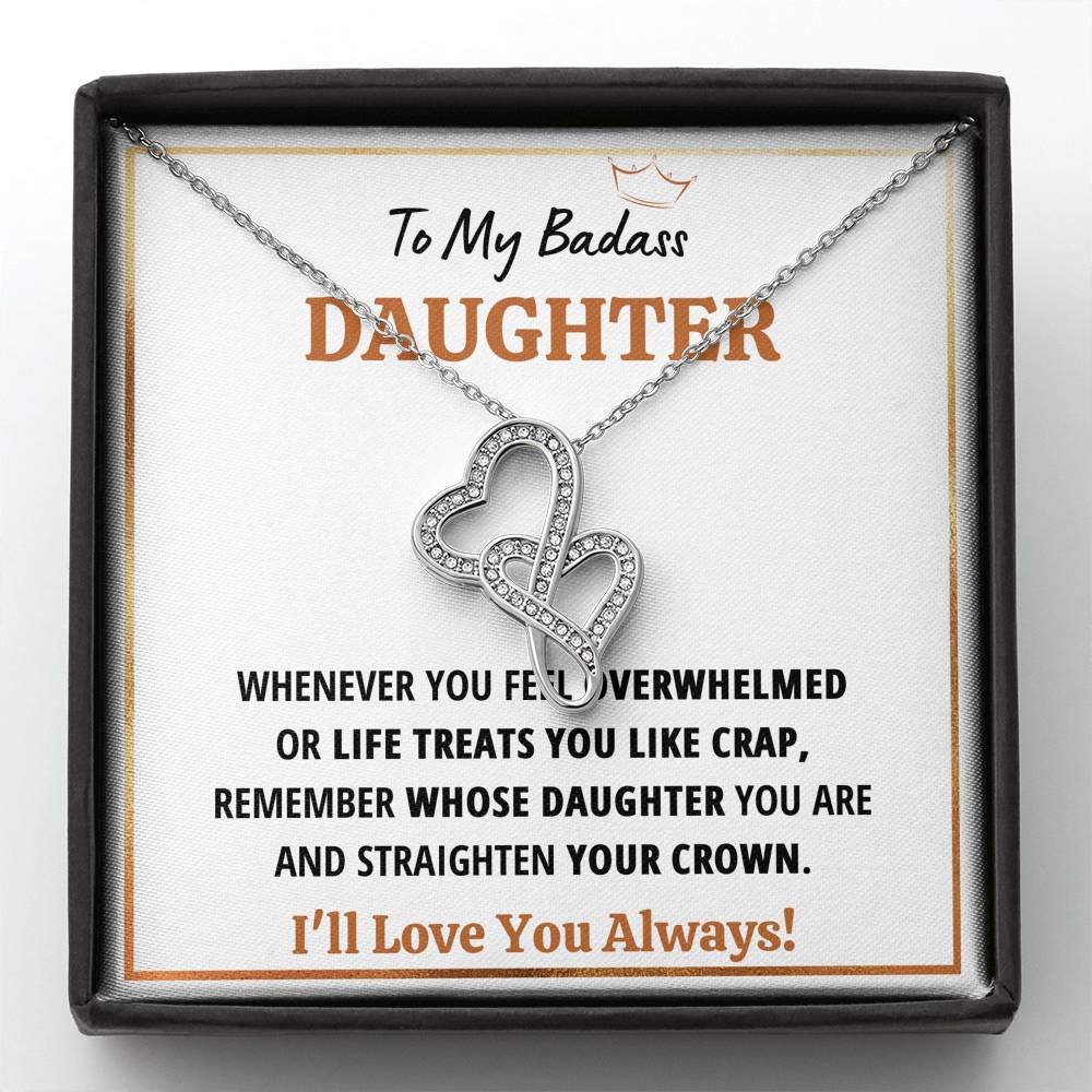 TO MY BADASS DAUGHTER "CRAP - WHITE" DOUBLE HEARTS NECKLACE GIFT SET - ON CLOUD NINE GIFTS