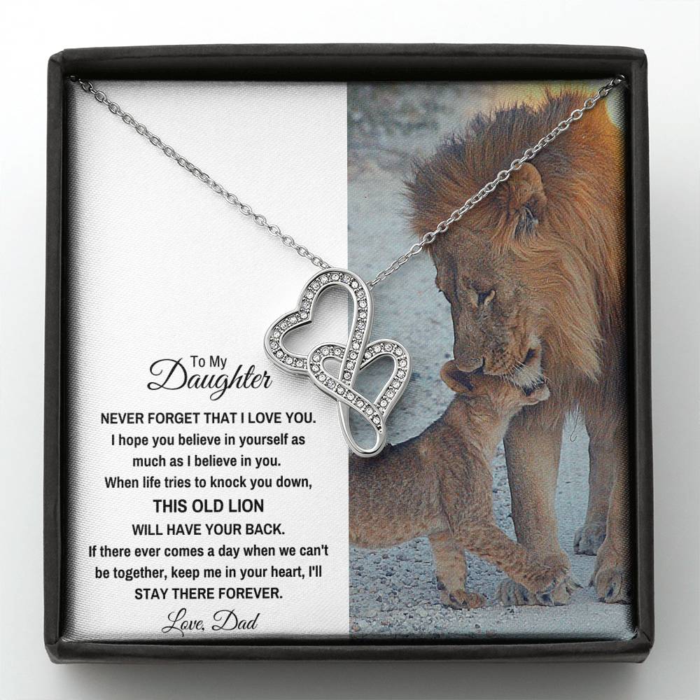 TO MY DAUGHTER "THIS OLD LION" DOUBLE HEARTS NECKLACE GIFT SET - ON CLOUD NINE GIFTS